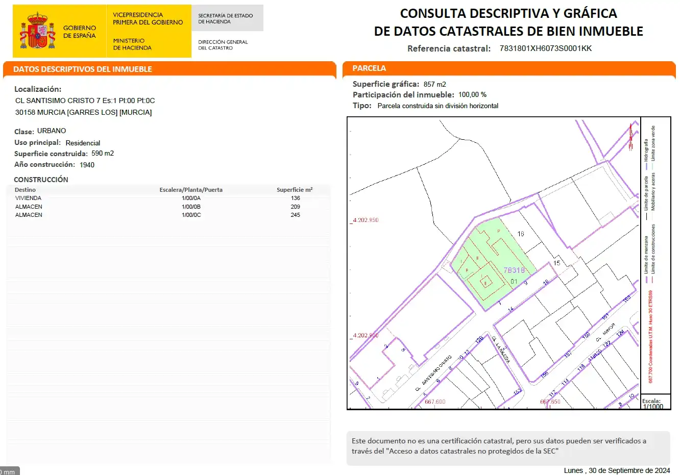 Residential for sale in Calle Santísimo Cristo, 18, Garres y Lages