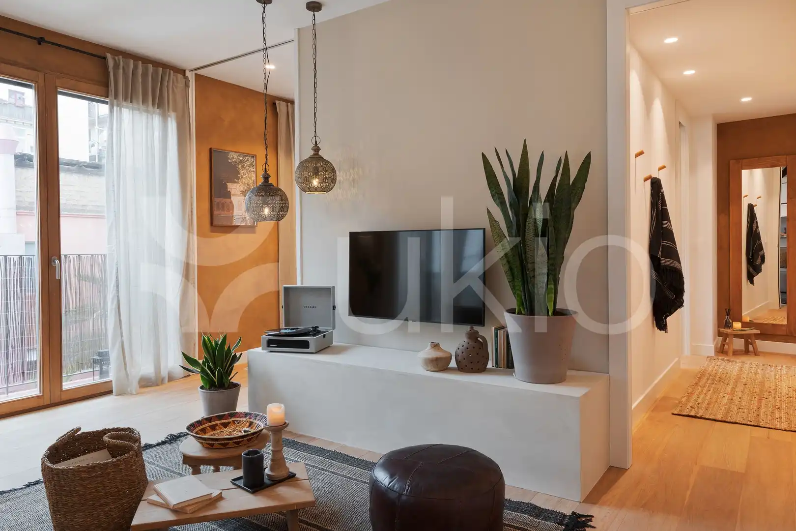 Wohnzimmer von Wohnung zur Miete in Barcelona mit Klimaanlage, Terrasse und Schwimmbad