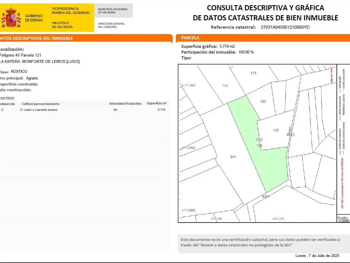 Terreno en venta en Monforte de Lemos