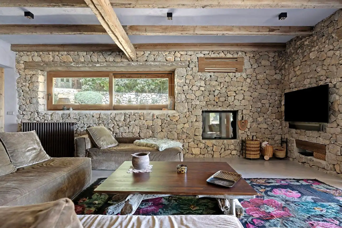 Wohnzimmer von Haus oder Chalet zur Miete in Sant Josep de sa Talaia mit Klimaanlage, Privatgarten und Schwimmbad