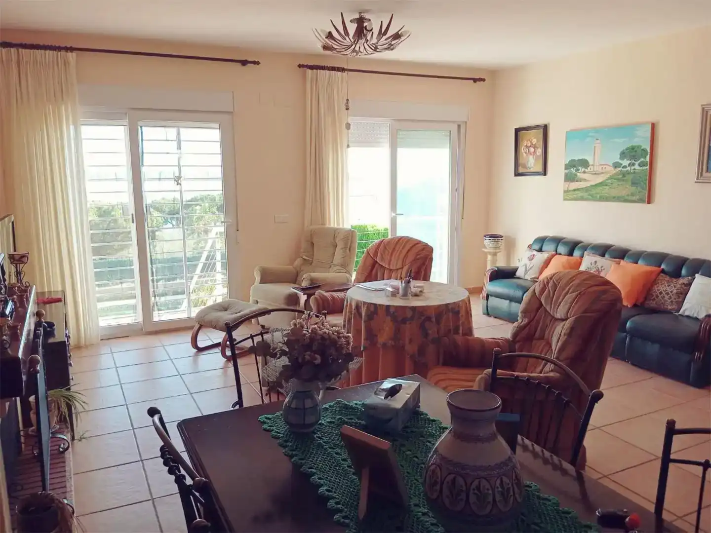 Wohnzimmer von Wohnung zur Miete in Mazagón mit Klimaanlage, Privatgarten und Schwimmbad