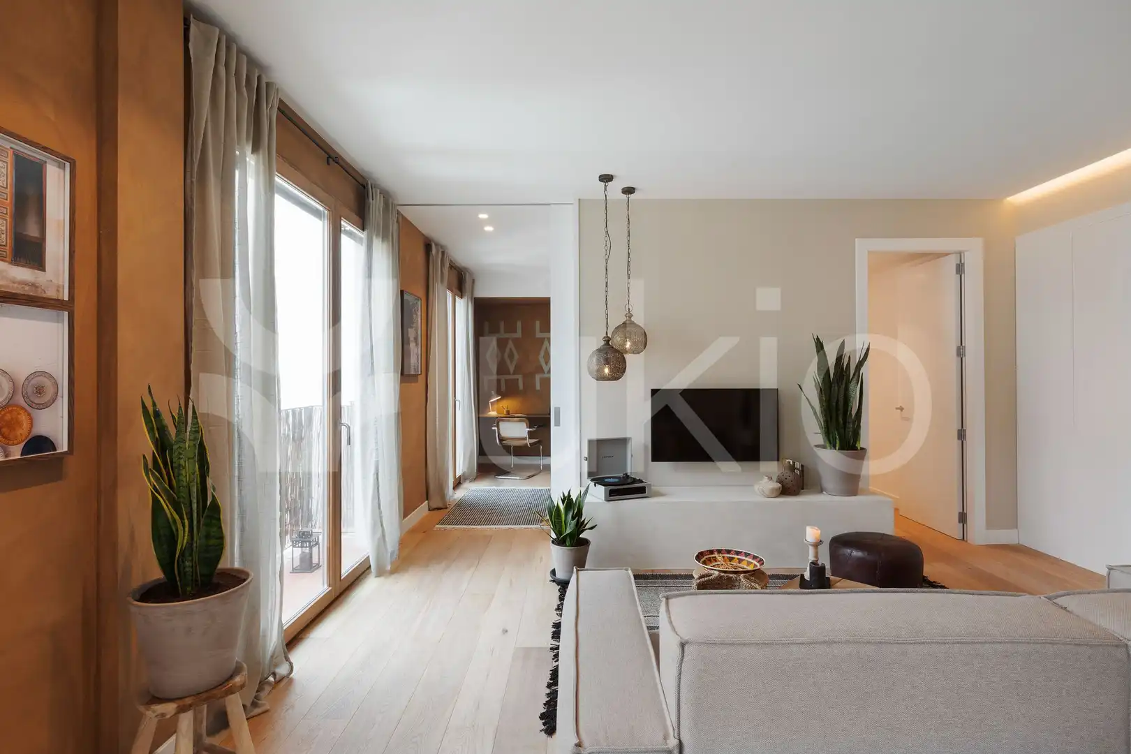 Wohnzimmer von Wohnung zur Miete in Barcelona mit Klimaanlage, Terrasse und Schwimmbad