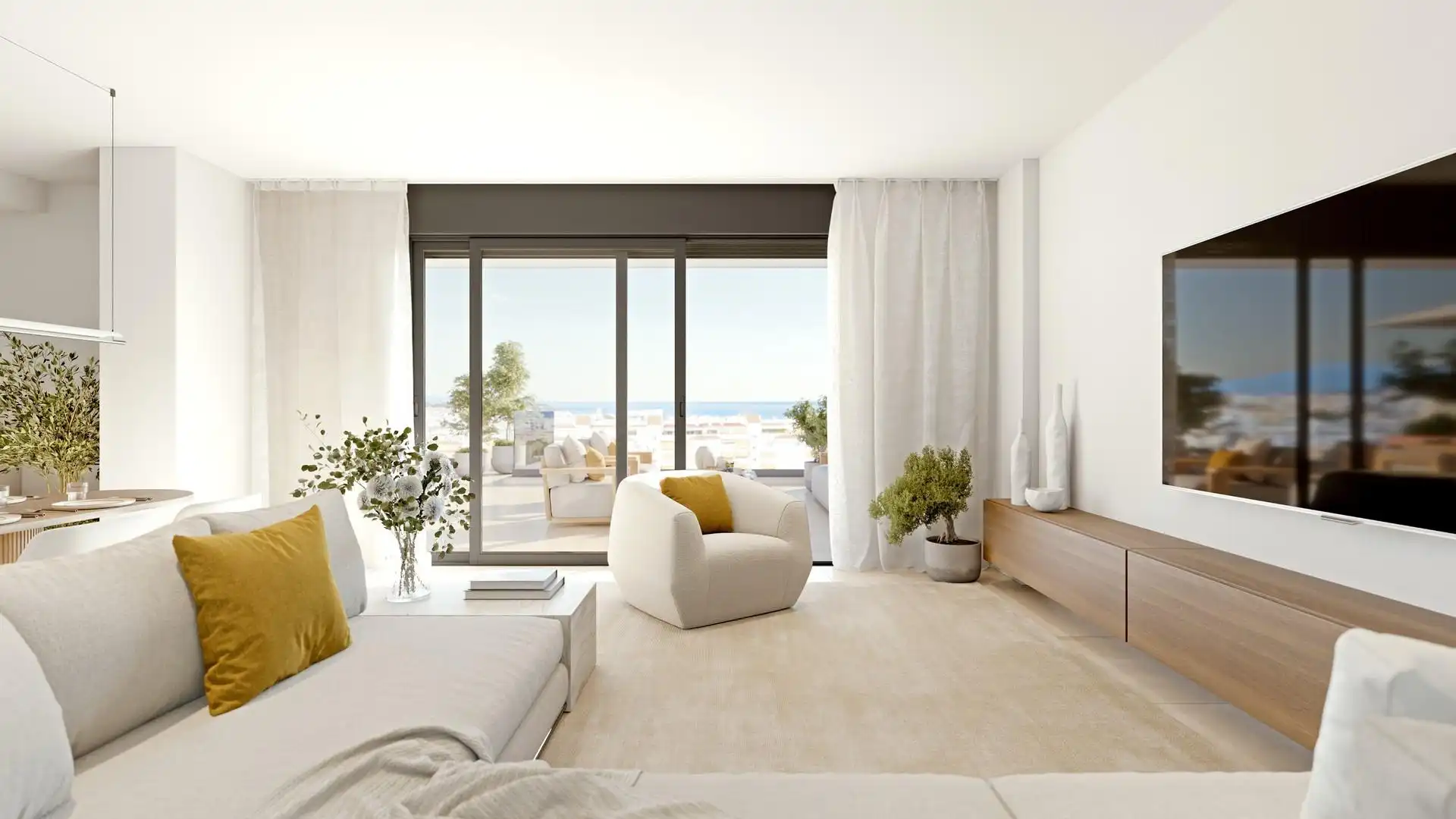 Sala d'estar de Planta baixa en venda en Estepona amb Jardí privat, Terrassa i Piscina comunitària