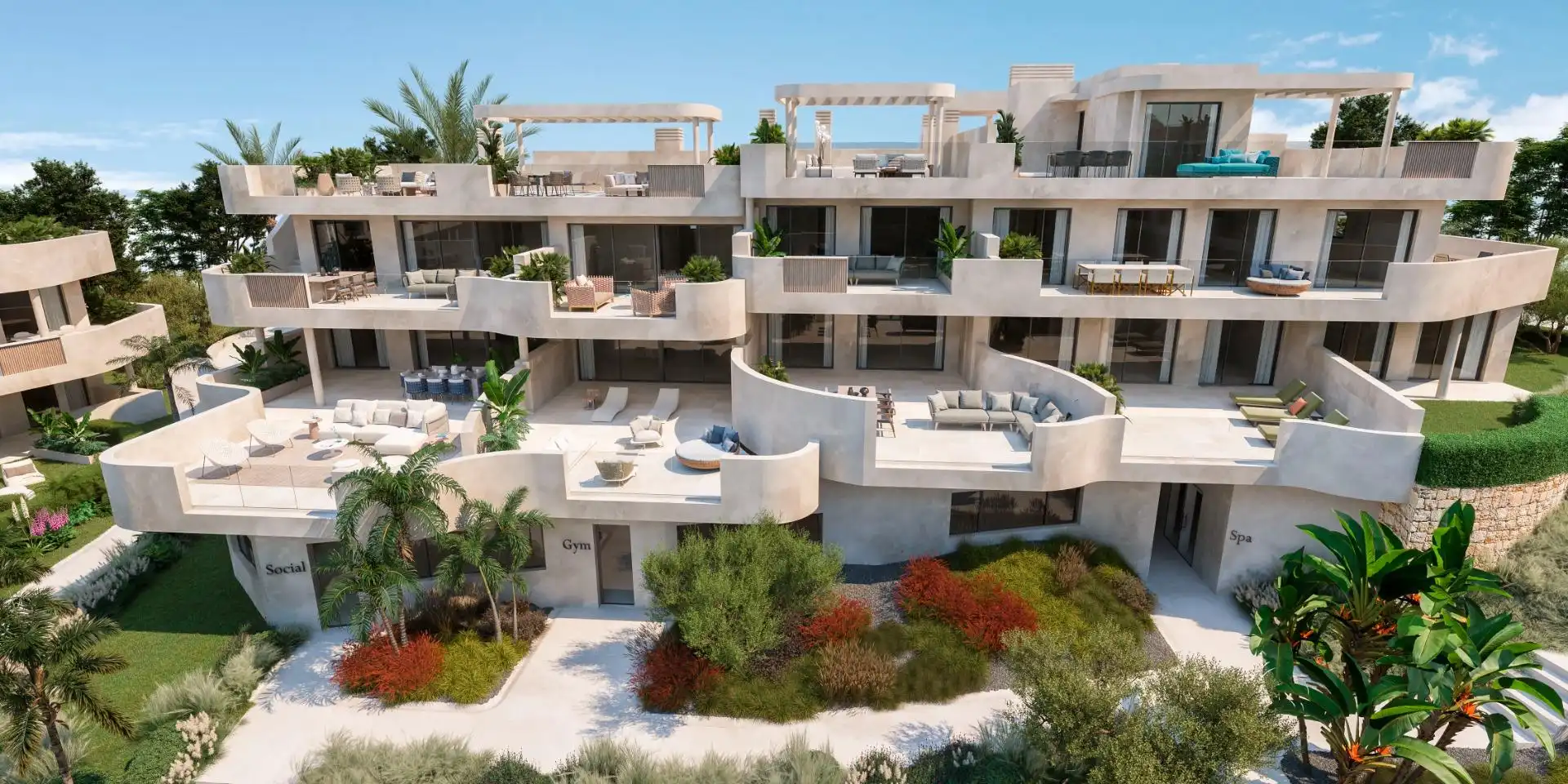 Außenansicht von Dachboden zum Verkauf in Estepona mit Klimaanlage, Privatgarten und Terrasse