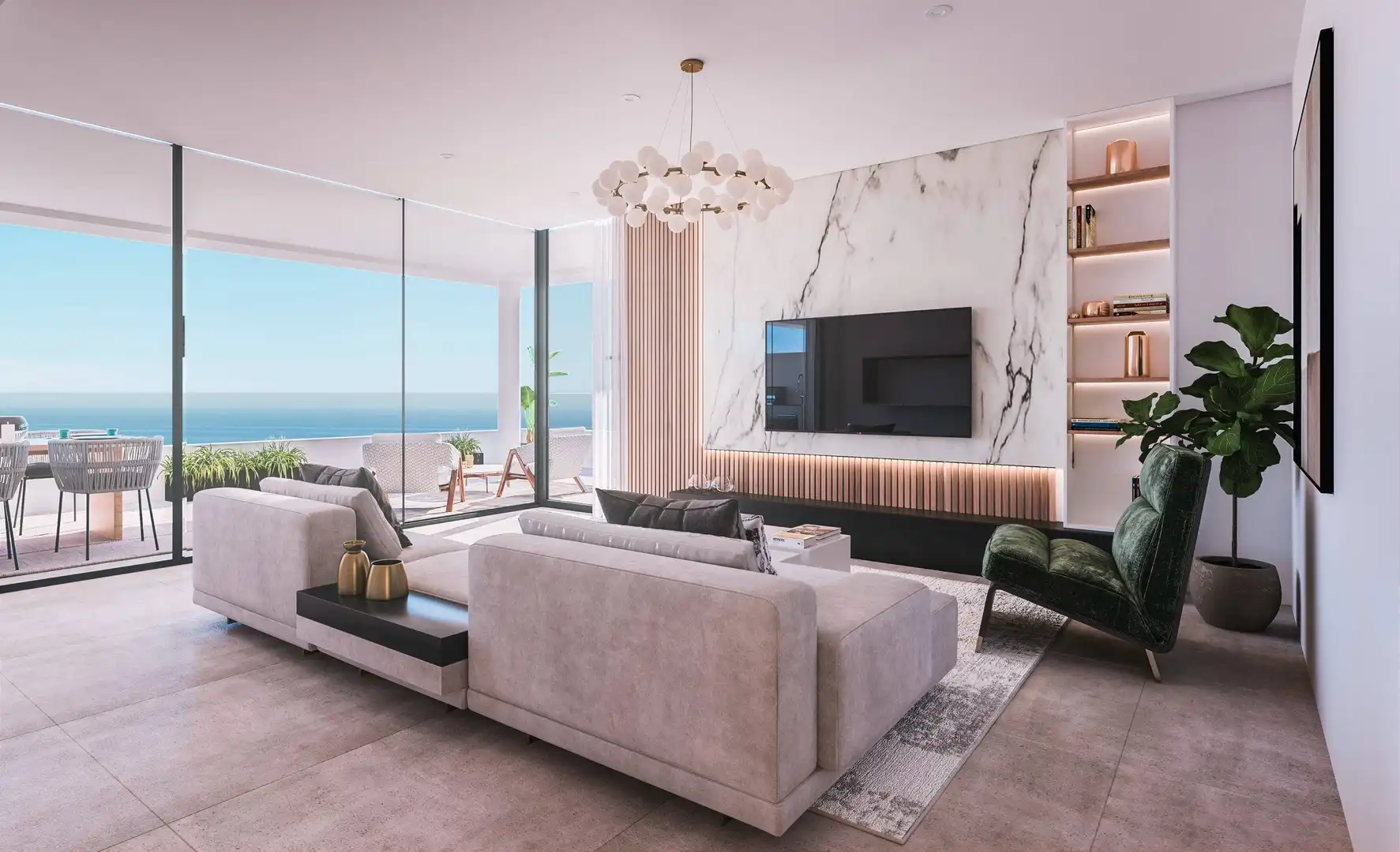 Sala de estar de Planta baja en venta en Estepona con Aire acondicionado, Calefacción y Jardín privado