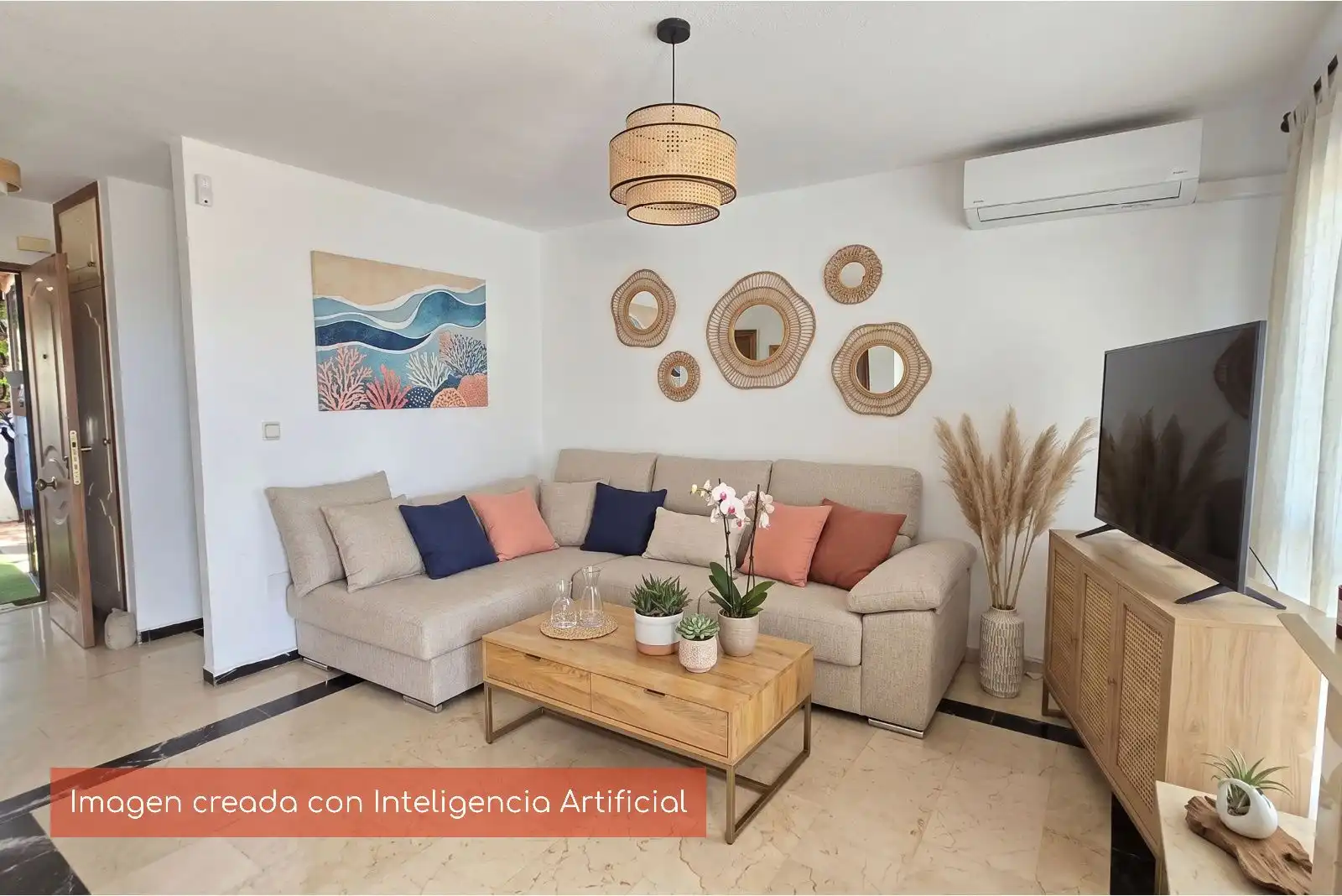 Sala d'estar de Casa adosada en venda en Benalmádena amb Aire condicionat, Terrassa i Piscina