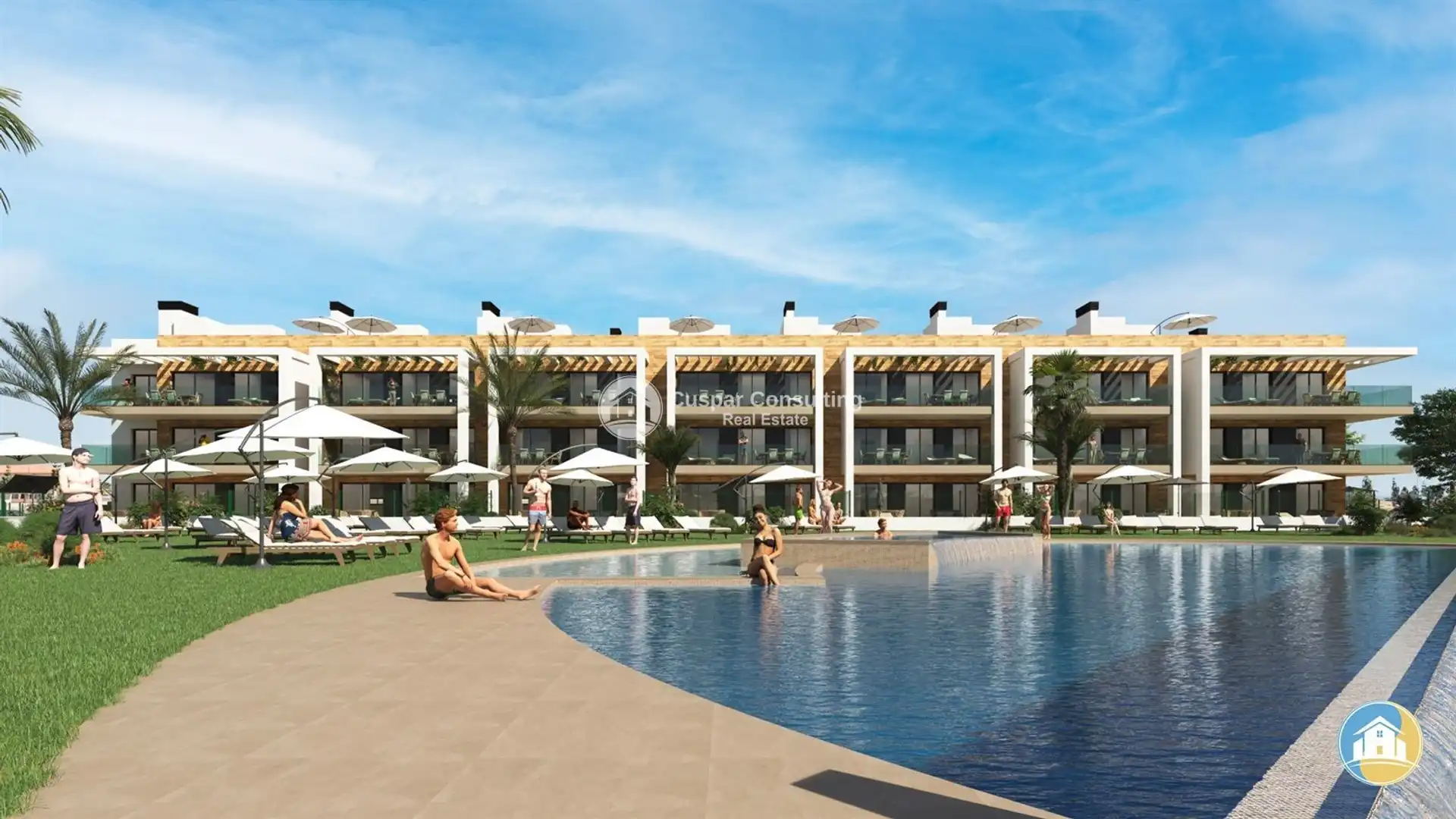 Außenansicht von Wohnungen zum Verkauf in Los Alcázares mit Klimaanlage, Heizung und Privatgarten