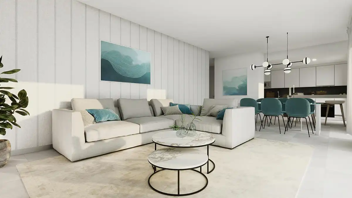 Sala d'estar de Apartament en venda en Estepona amb Aire condicionat, Terrassa i Piscina
