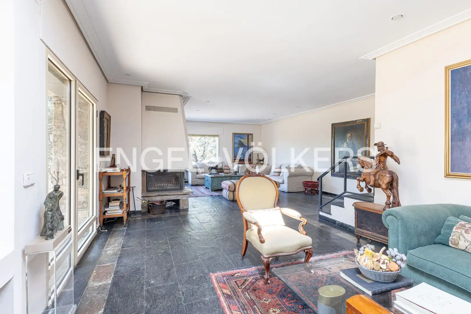 Wohnzimmer von Country house zur Miete in Alpedrete mit Klimaanlage, Heizung und Privatgarten