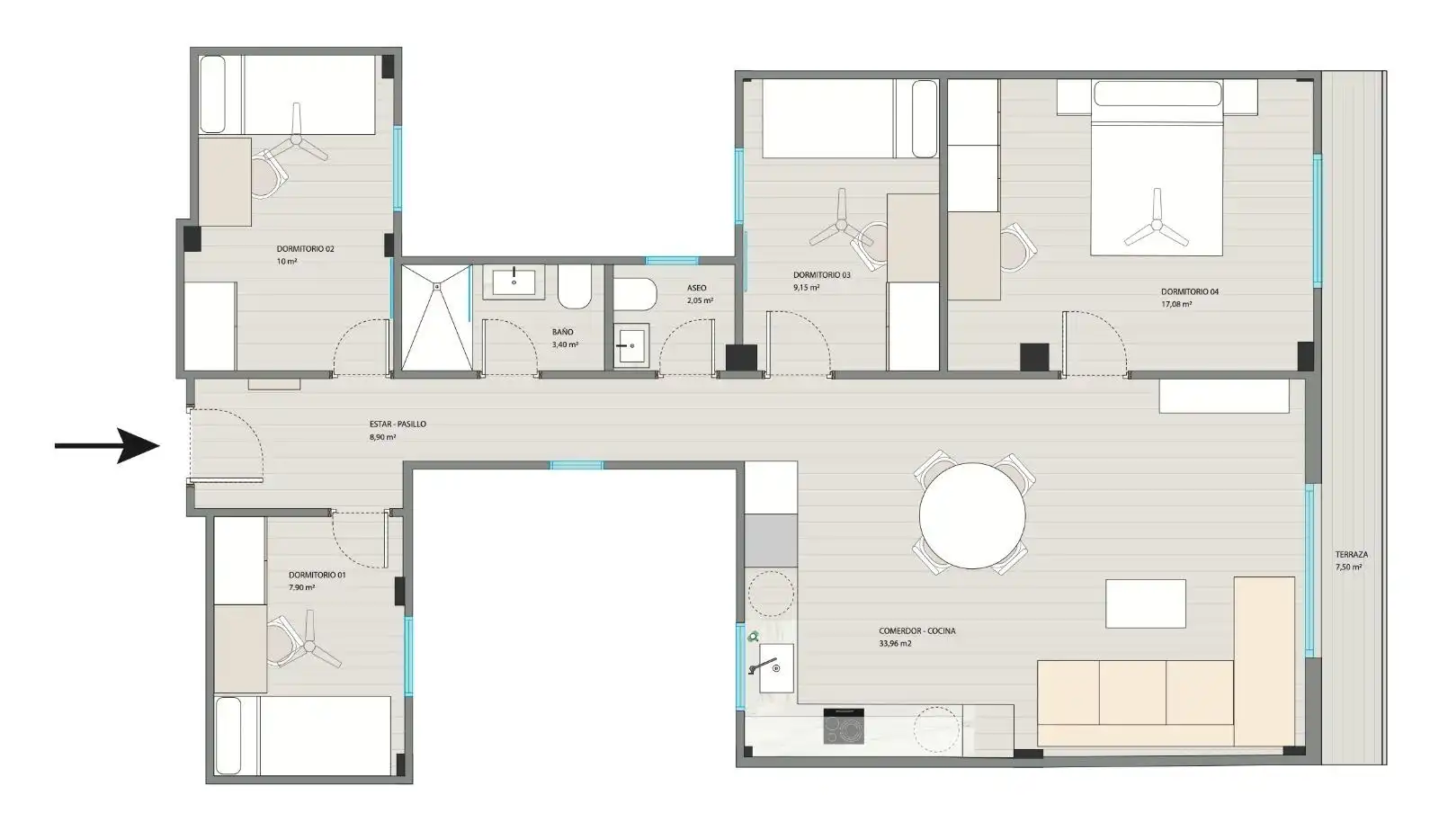 Wohnung zur Miete in Valencia mit Klimaanlage, Heizung und Möbliert