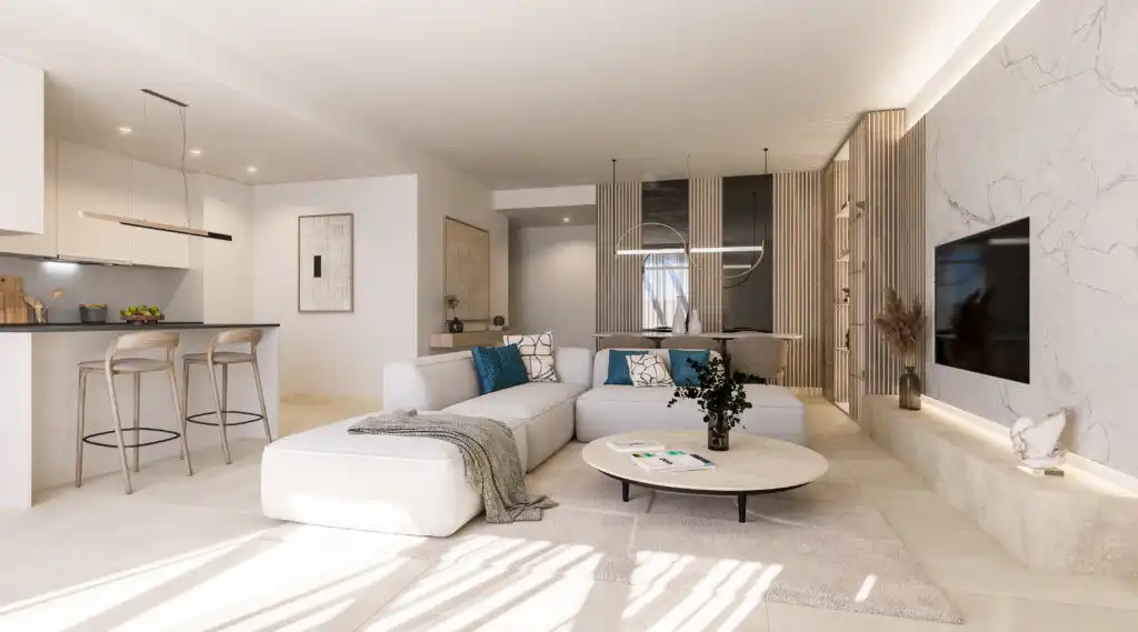 Sala d'estar de Àtic en venda en Estepona amb Aire condicionat, Terrassa i Piscina