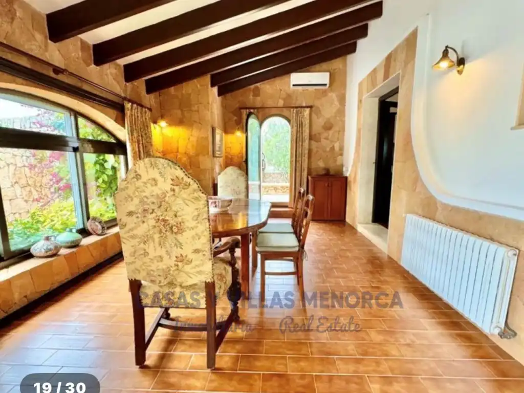 Menjador de Finca rústica en venda en Sant Lluís amb Jardí privat, Terrassa i Piscina