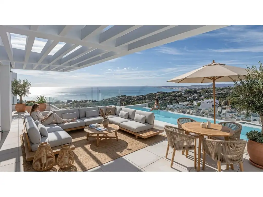 Terrassa de Casa o xalet en venda en Benalmádena amb Aire condicionat, Piscina i Piscina comunitària