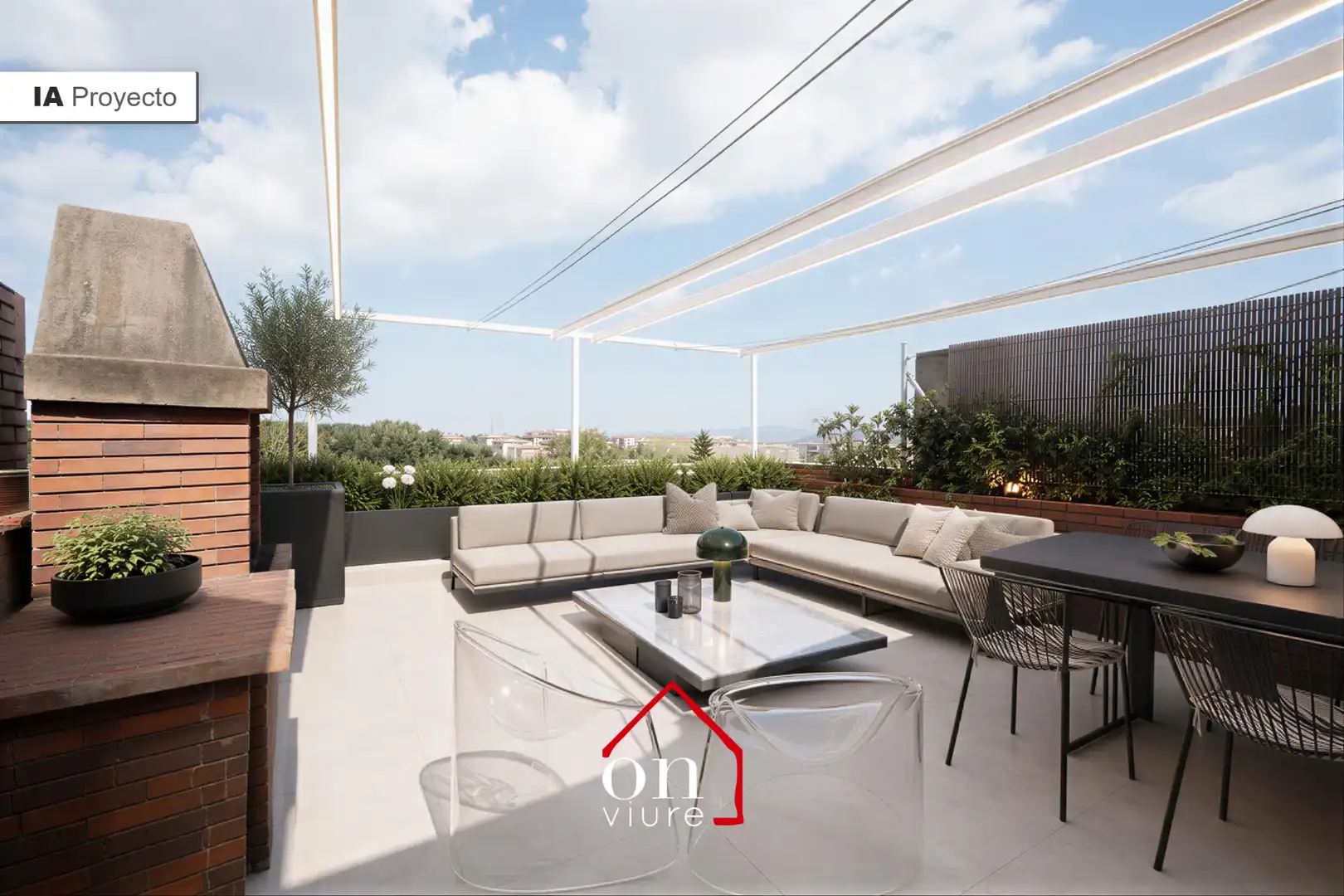 Terrasse von Einfamilien-Reihenhaus zum Verkauf in Sant Cugat del Vallès mit Klimaanlage, Heizung und Privatgarten