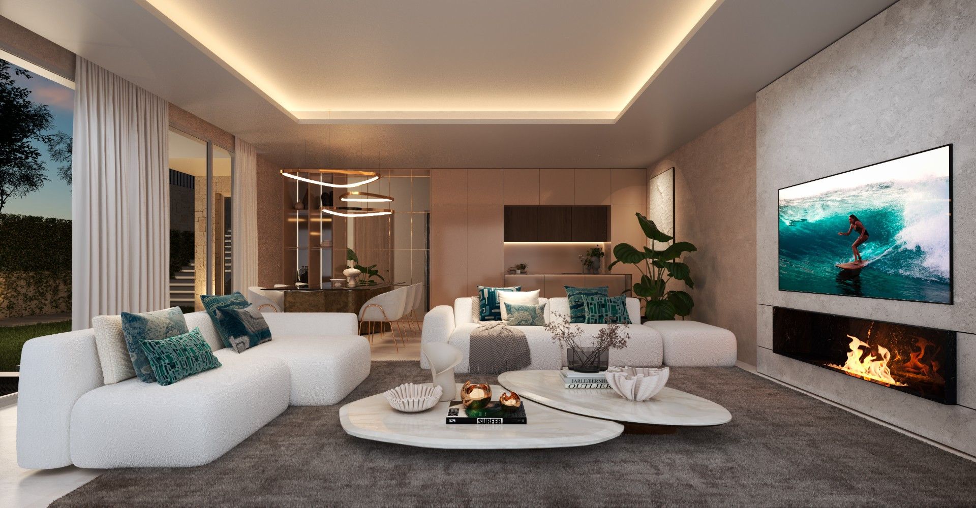 Sala d'estar de Casa o xalet en venda en Mijas amb Aire condicionat, Jardí privat i Terrassa