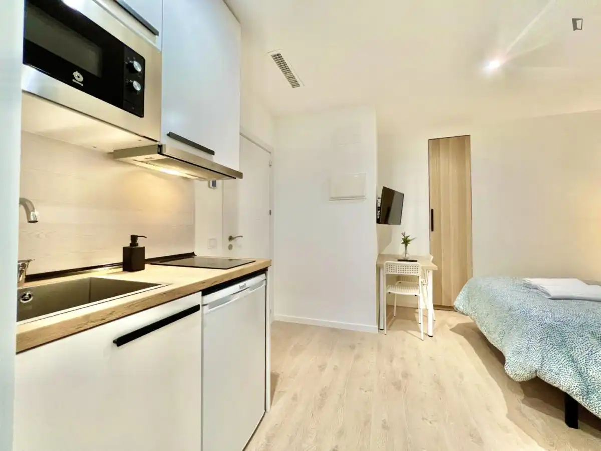 Cocina de Estudio de alquiler en Madrid con Aire acondicionado, Calefacción y Amueblado