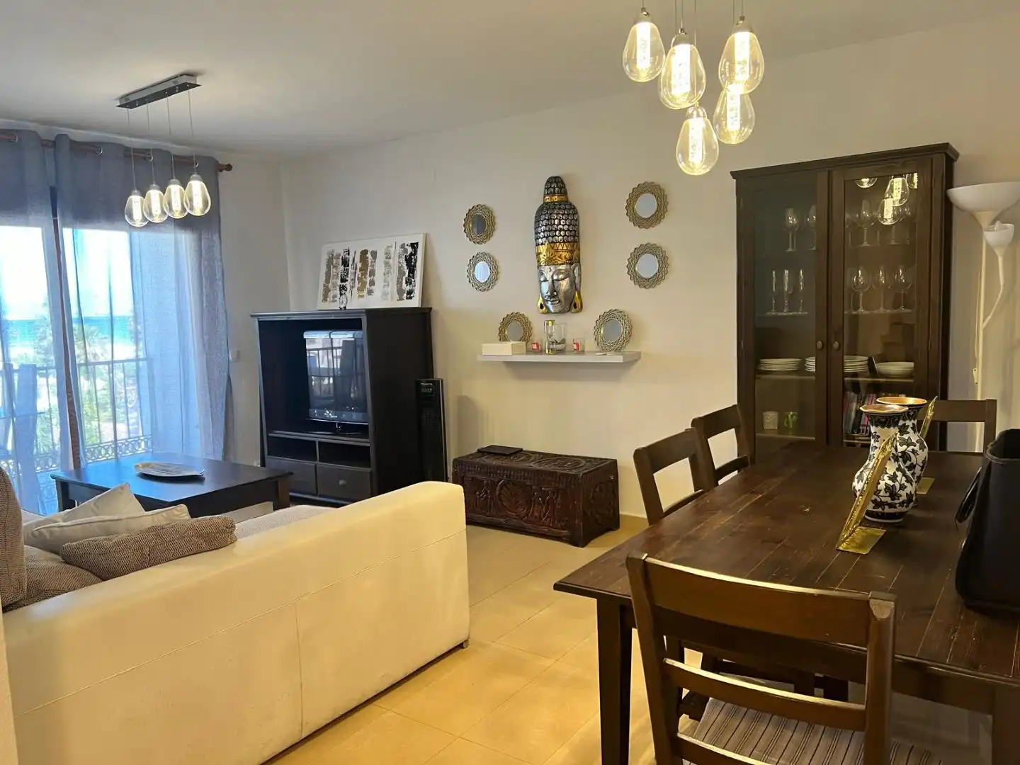 Wohnzimmer von Wohnung zur Miete in Manilva mit Terrasse, Möbliert und Waschmaschine