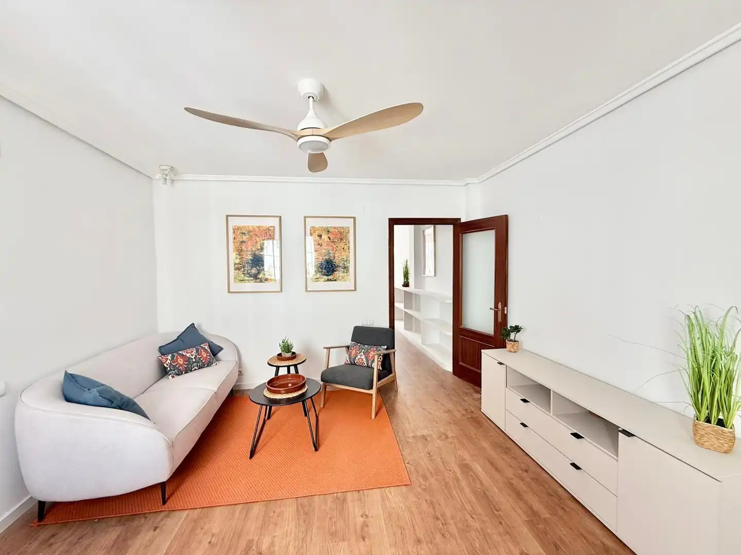 Wohnzimmer von Wohnung zur Miete in Valencia mit Klimaanlage, Parkett und Terrasse
