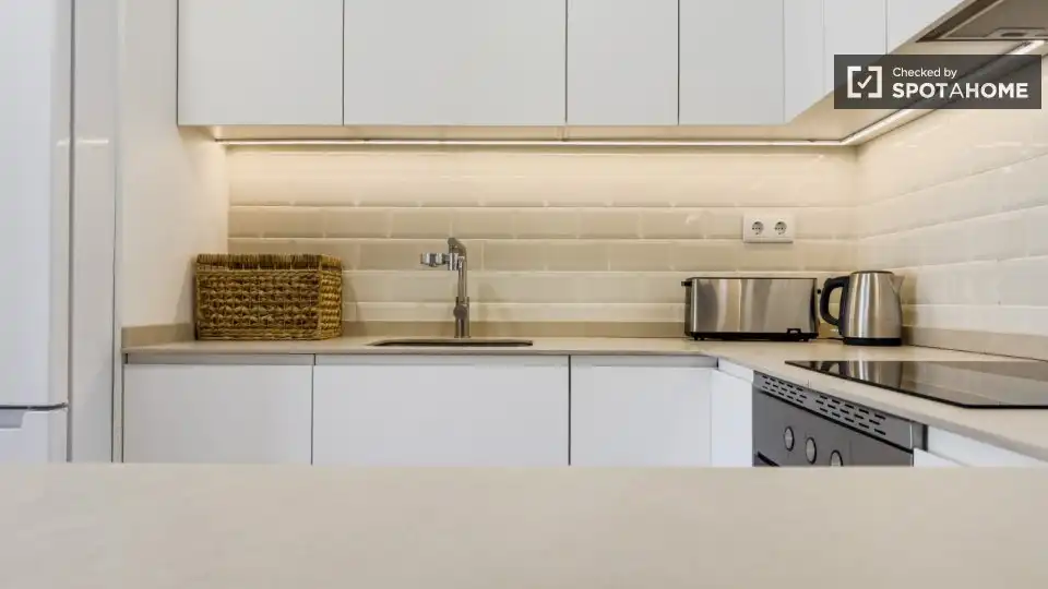 Cuina de Apartament per a compartir en Barcelona amb Aire condicionat, Calefacció i Terrassa