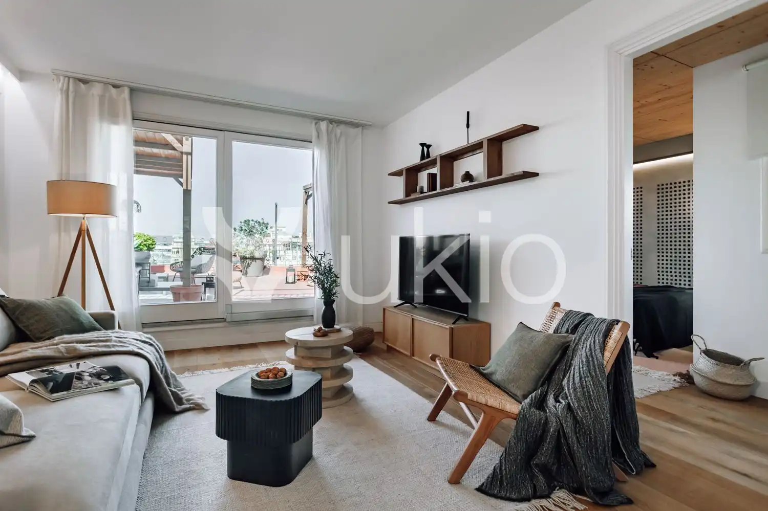 Sala de estar de Apartamento de alquiler en Barcelona con Aire acondicionado, Calefacción y Terraza