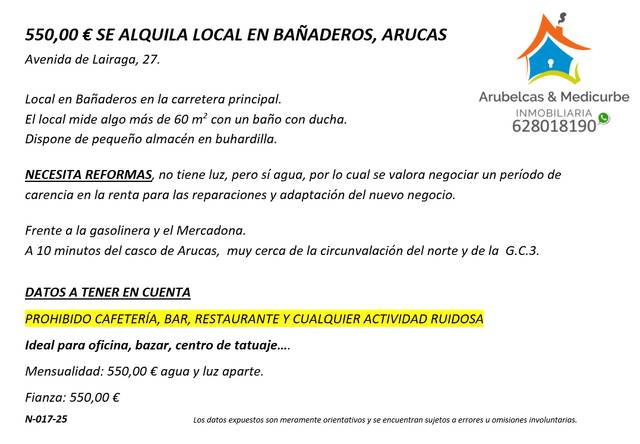 Local comercial en Alquiler en Avenida Lairaga, 27 en Bañaderos - El Puertillo - San Andrés