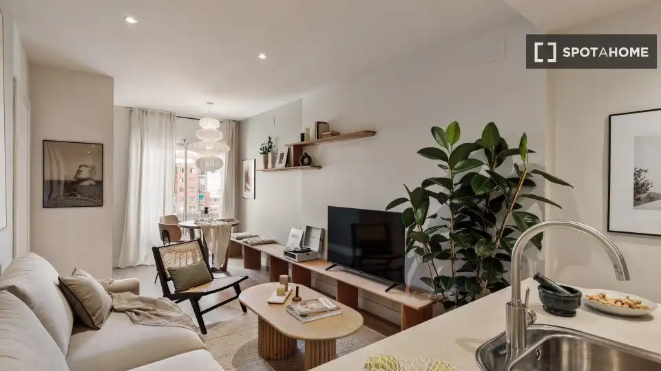 Sala de estar de Apartamento para compartir en Barcelona con Aire acondicionado, Terraza y Amueblado