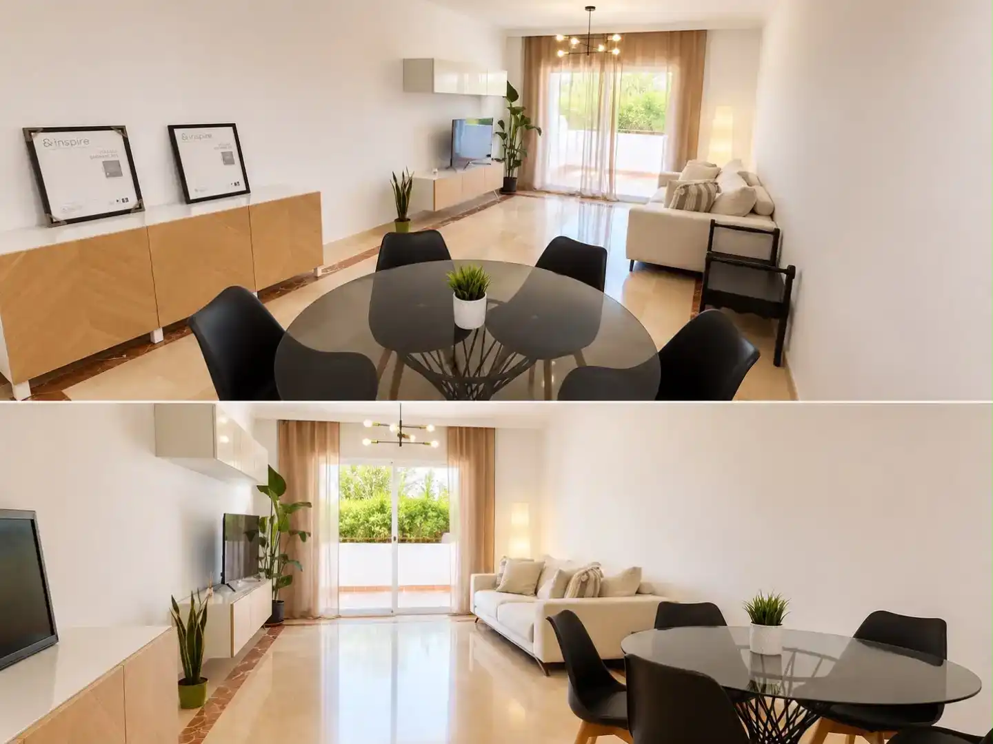 Wohnzimmer von Wohnung zur Miete in Estepona mit Klimaanlage, Schwimmbad und Balkon