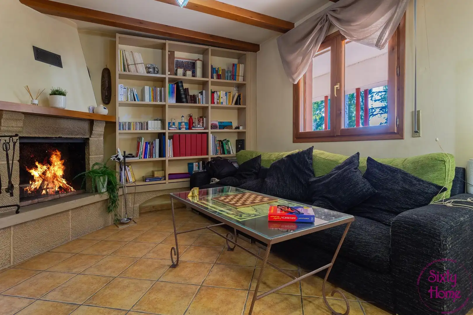 Sala d'estar de Casa adosada en venda en Ejea de los Caballeros amb Aire condicionat, Jardí privat i Terrassa