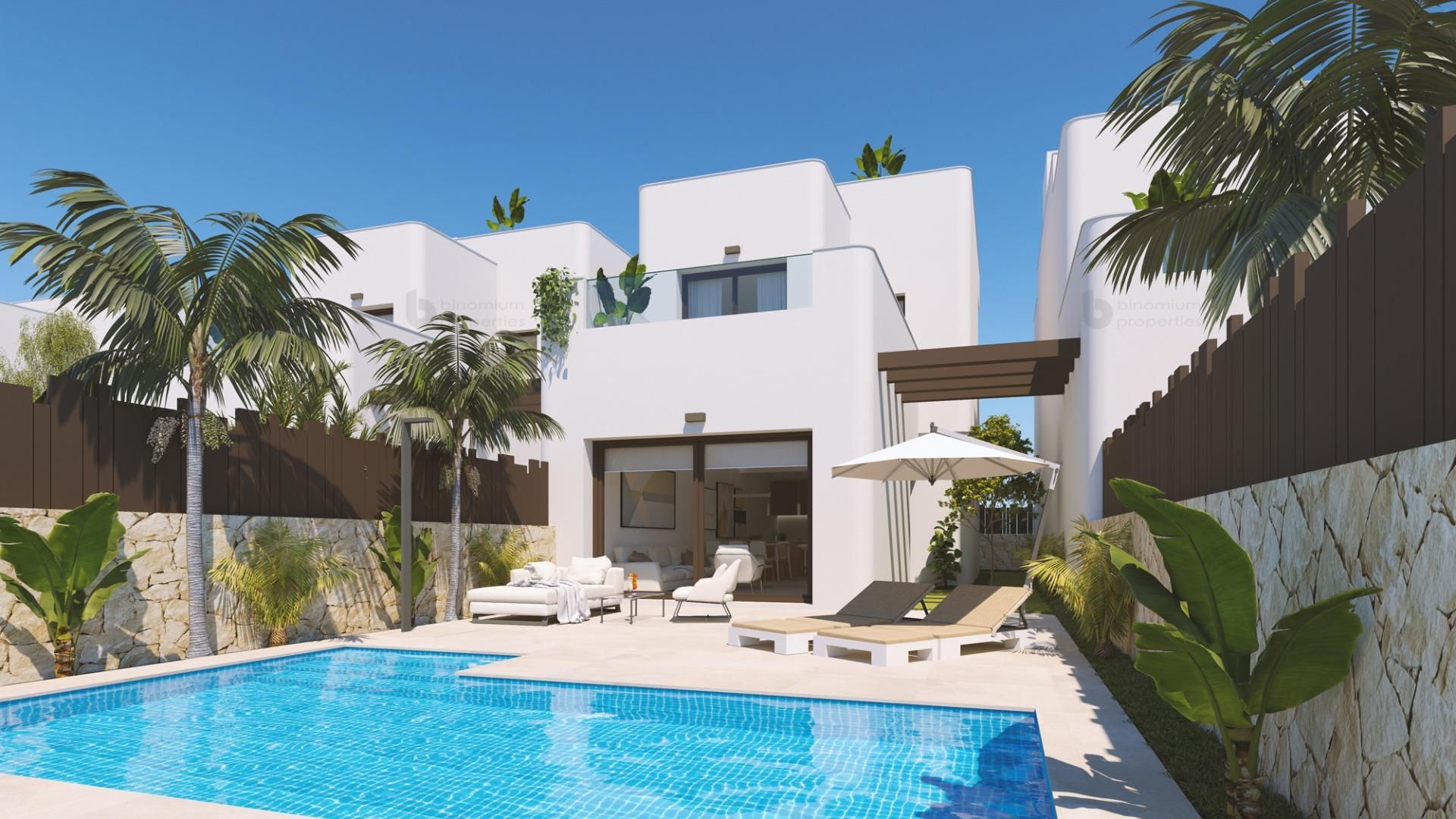 Vista exterior de Casa o xalet en venda en Pilar de la Horadada amb Jardí privat, Terrassa i Piscina