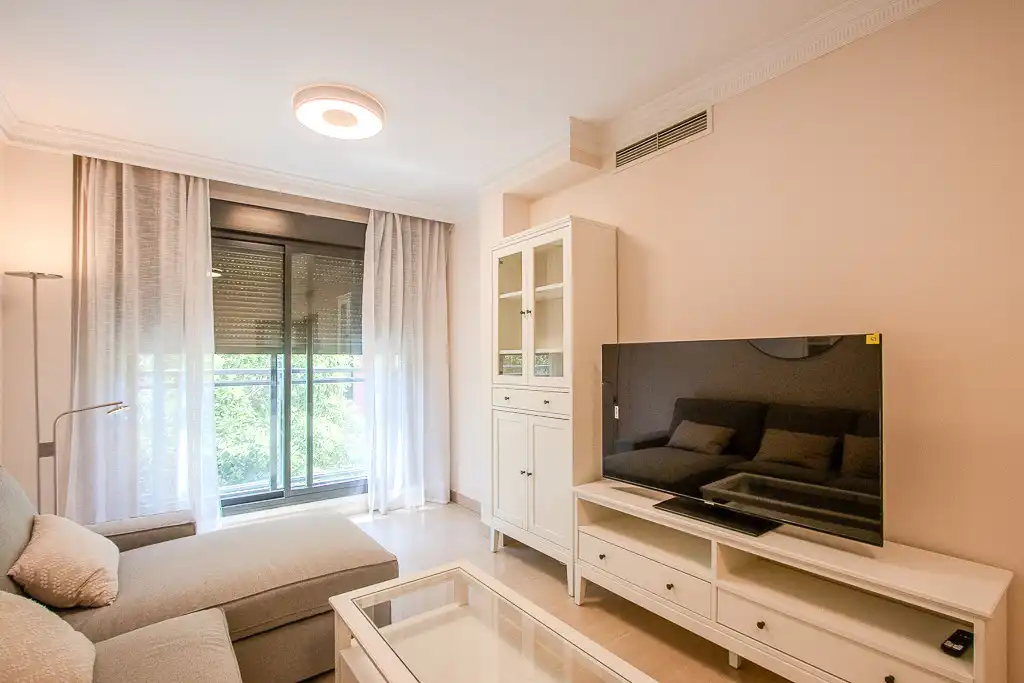 Living room of Flat for rent in Madrid  with Air Conditioner, Private garden and Storage room