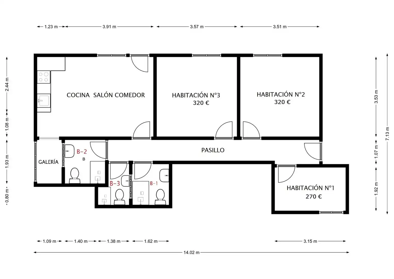 Flat for share in Cartagena  with Air Conditioner, Heating and Furnished