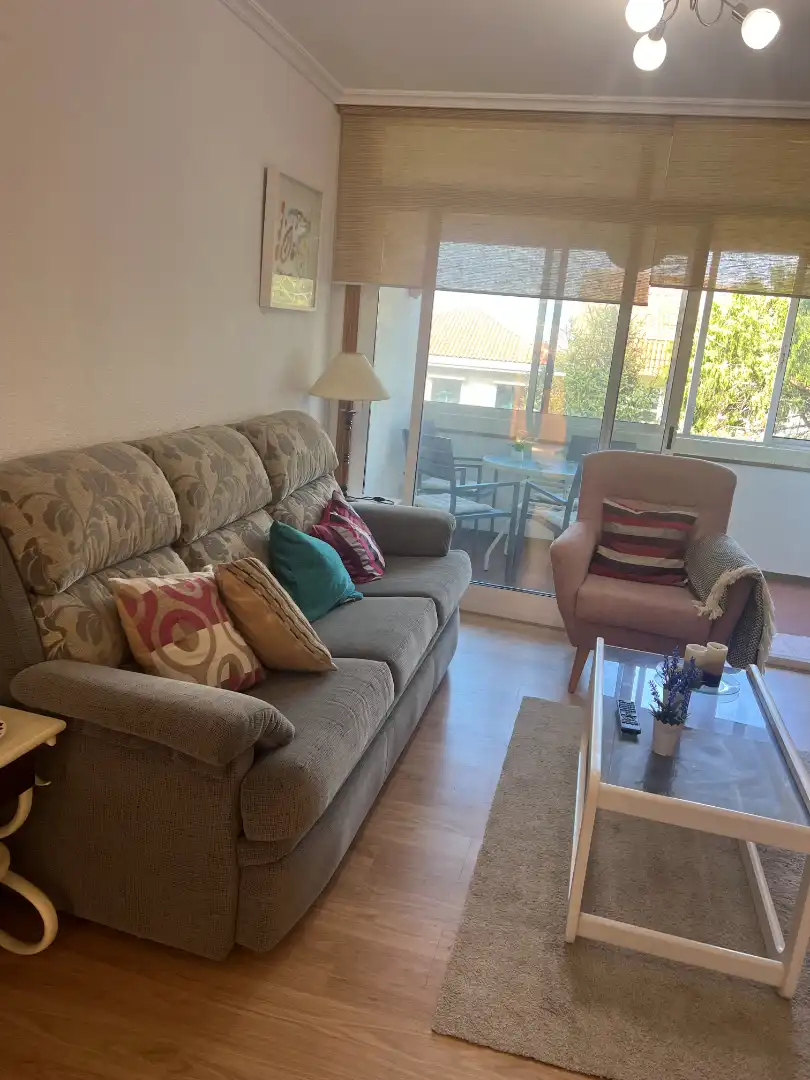 Sala d'estar de Pis en venda en Baiona amb Jardí privat, Moblat i Forn