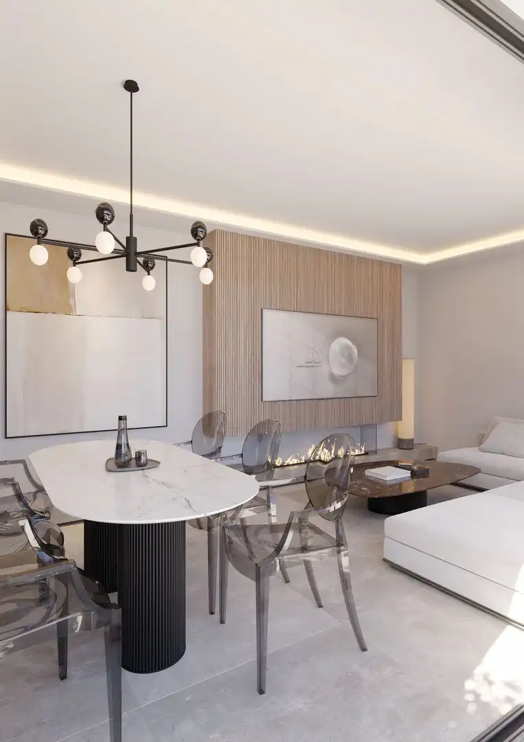 Sala de estar de Apartamento en venta en Estepona con Aire acondicionado, Terraza y Piscina comunitaria