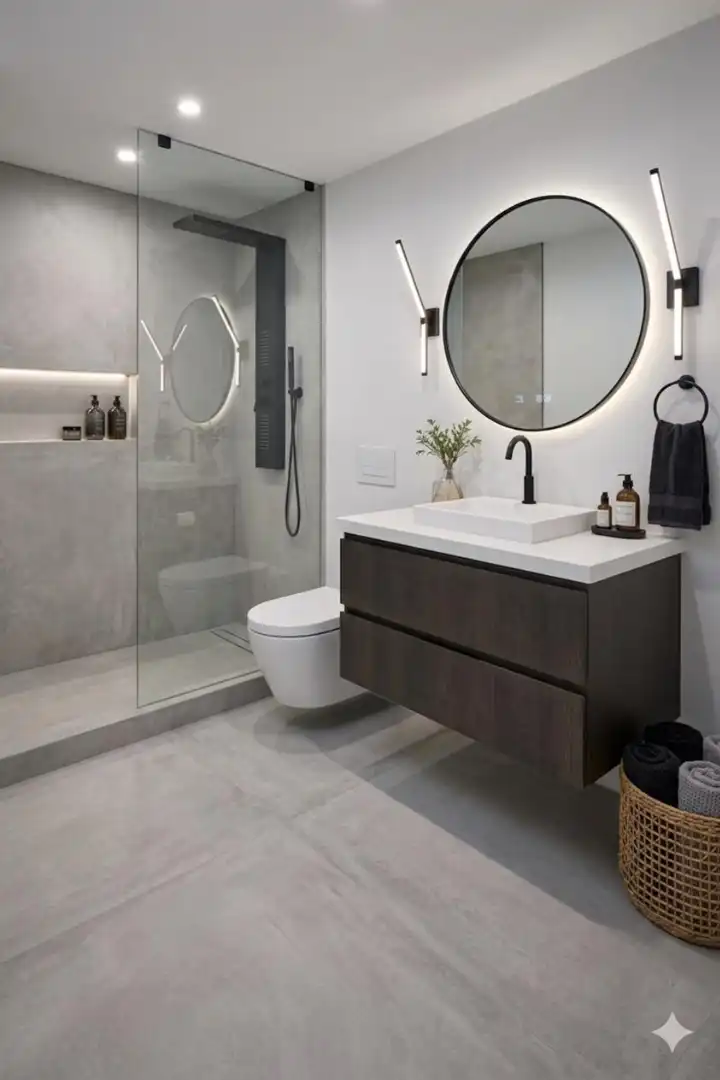 Badezimmer von Einfamilien-Reihenhaus zum Verkauf in Anglès mit Privatgarten und Parkett