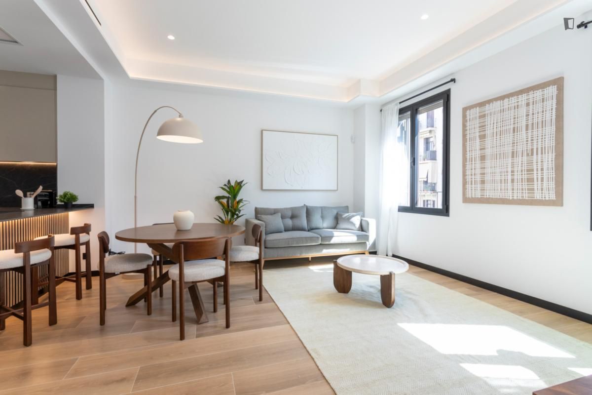 Sala d'estar de Apartament de lloguer en  Barcelona Capital amb Aire condicionat, Calefacció i Moblat