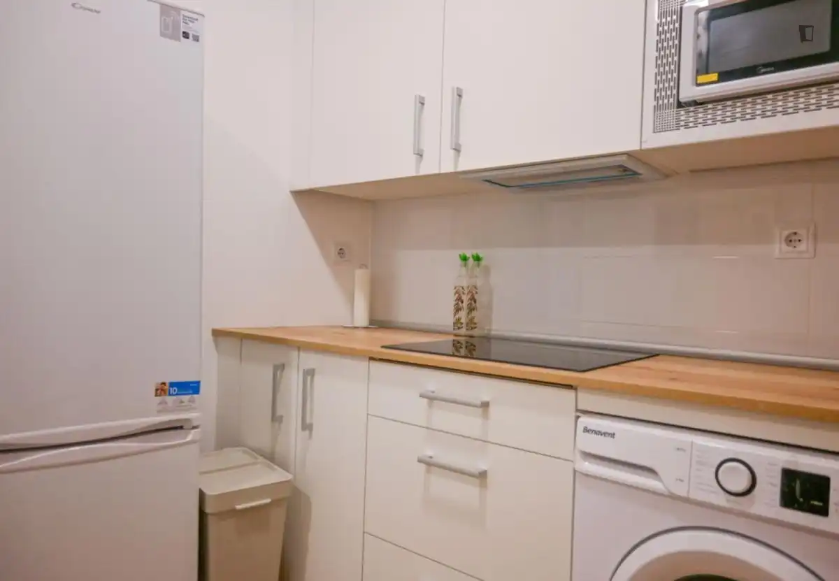 Cuina de Apartament de lloguer en Madrid amb Aire condicionat, Moblat i Rentadora