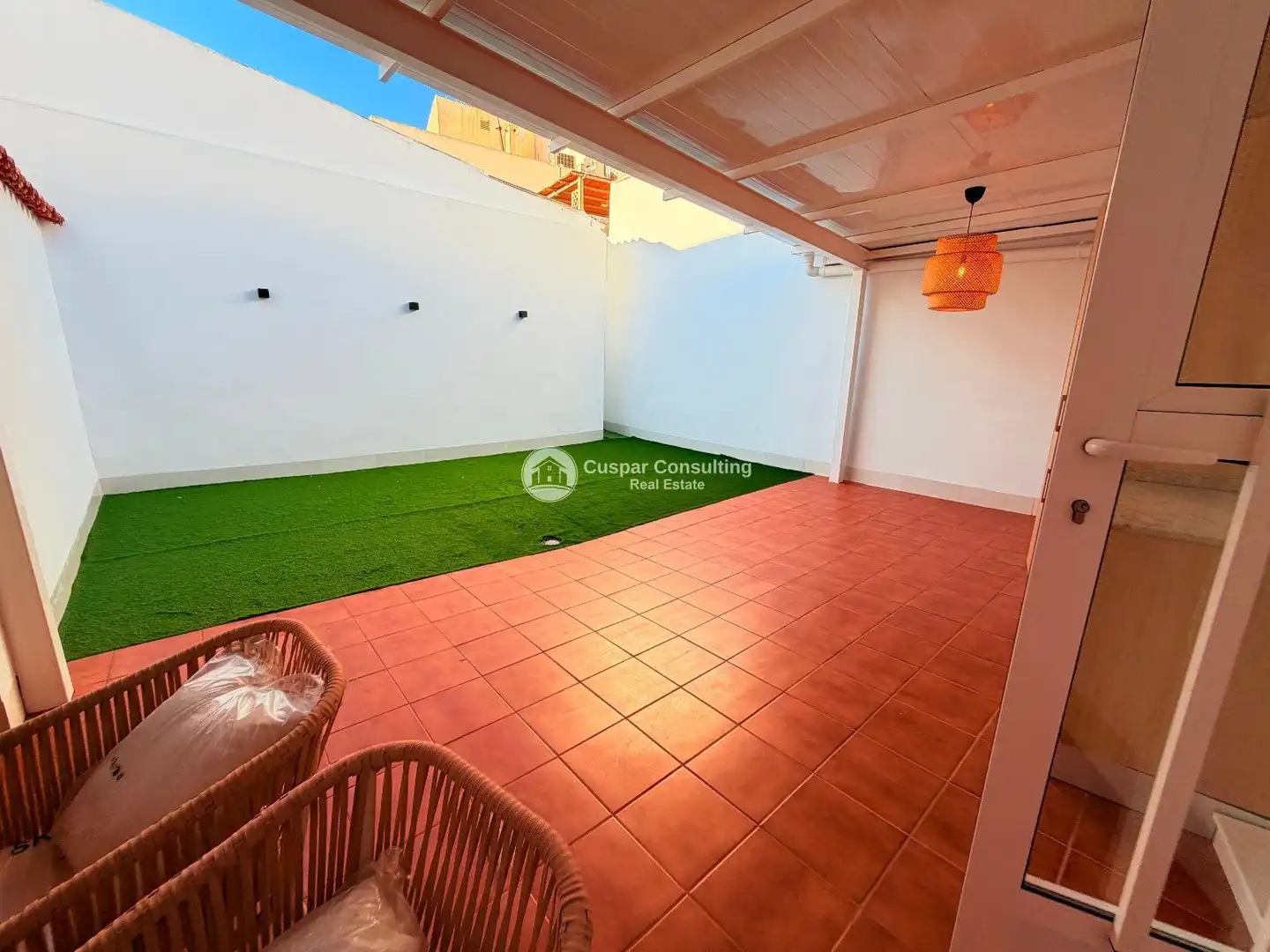Terrasse von Einfamilien-Reihenhaus zur Miete in San Javier mit Klimaanlage, Heizung und Privatgarten