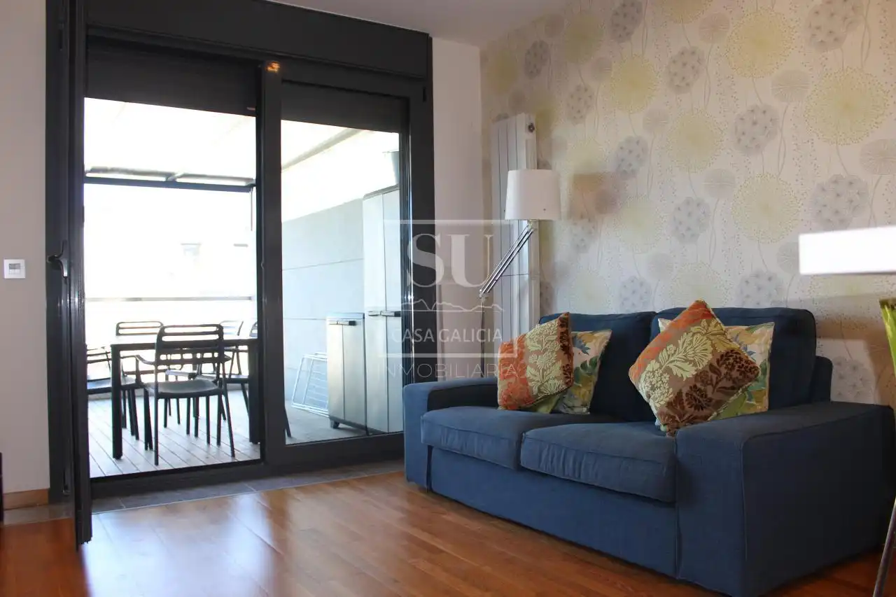 Living room of Flat for rent in Baiona  with Heating, Parquet flooring and Terrace