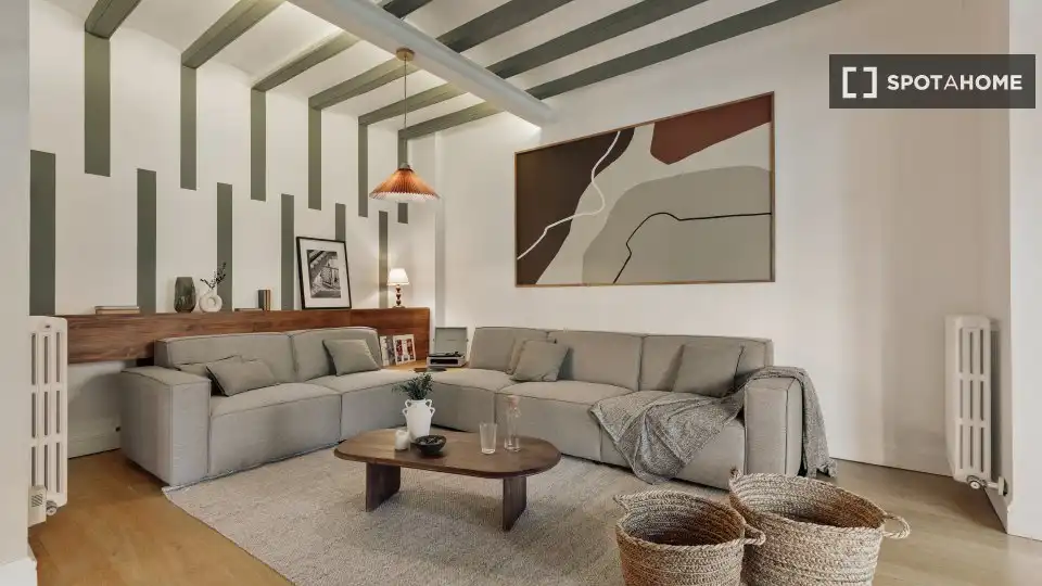 Sala d'estar de Apartament per a compartir en Barcelona amb Aire condicionat, Terrassa i Moblat
