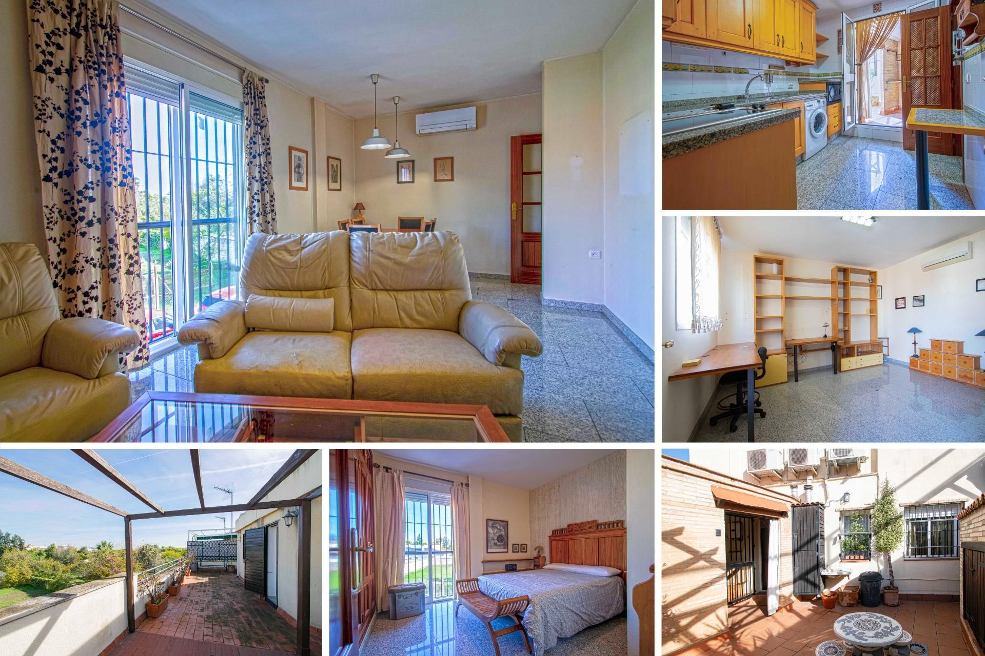 Exterior view of Single-family semi-detached for sale in Bormujos  with Air Conditioner, Heating and Terrace