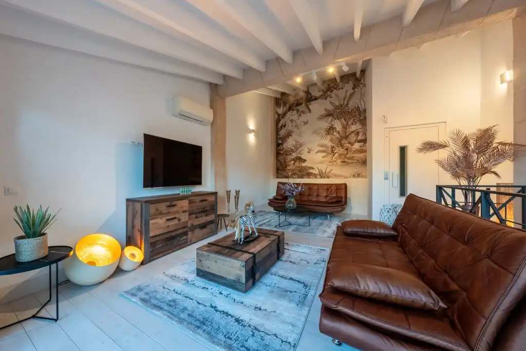 Sala de estar de Casa adosada en venta en  Palma de Mallorca con Aire acondicionado, Parquet y Terraza