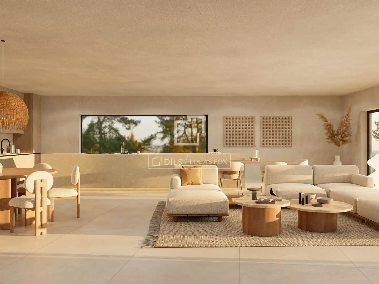 Wohnzimmer von Haus oder Chalet zum Verkauf in Santa Eulària des Riu mit Klimaanlage, Privatgarten und Schwimmbad