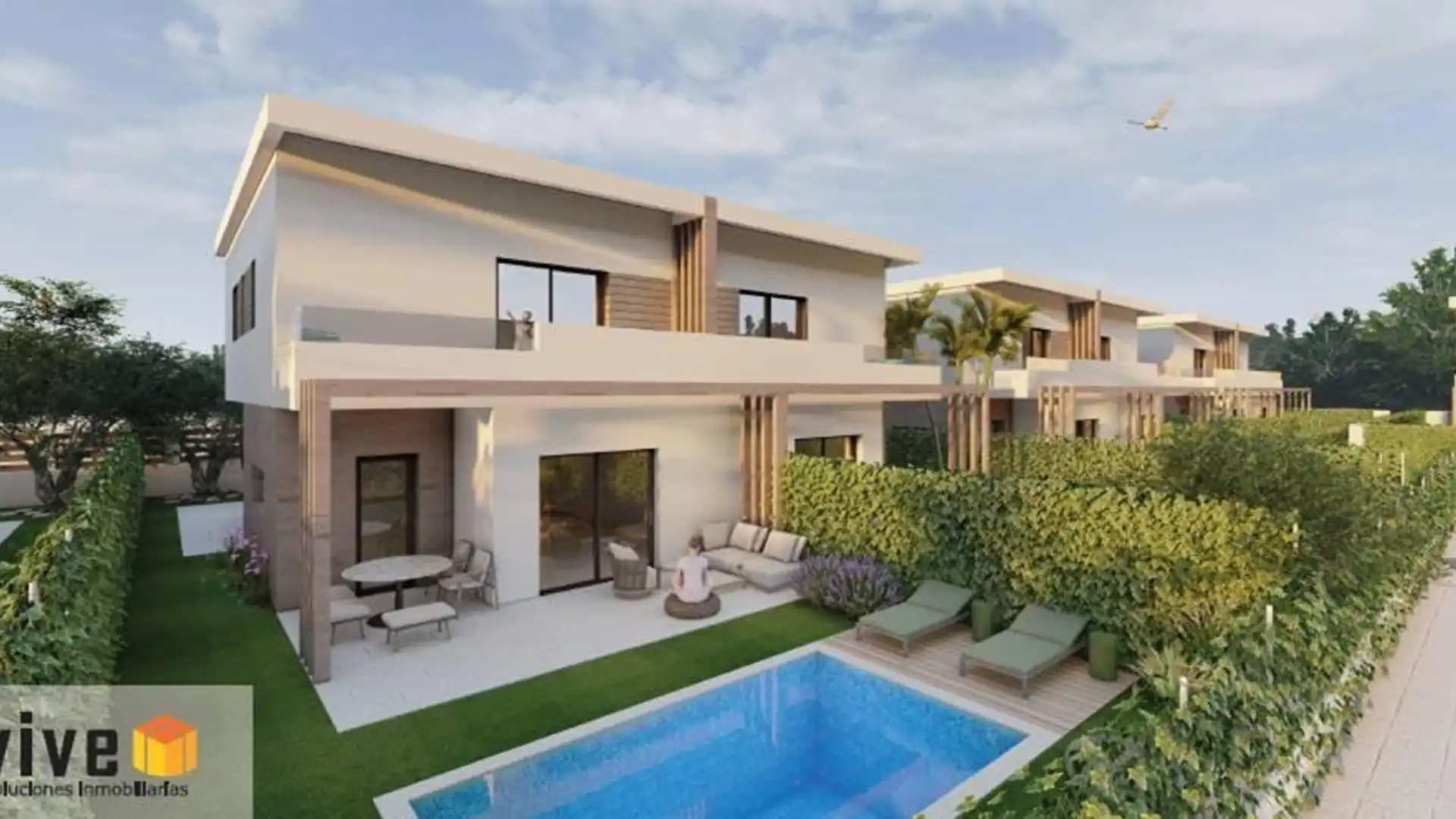 Vista exterior de Casa adosada en venta en Mairena del Aljarafe con Jardín privado, Terraza y Piscina comunitaria