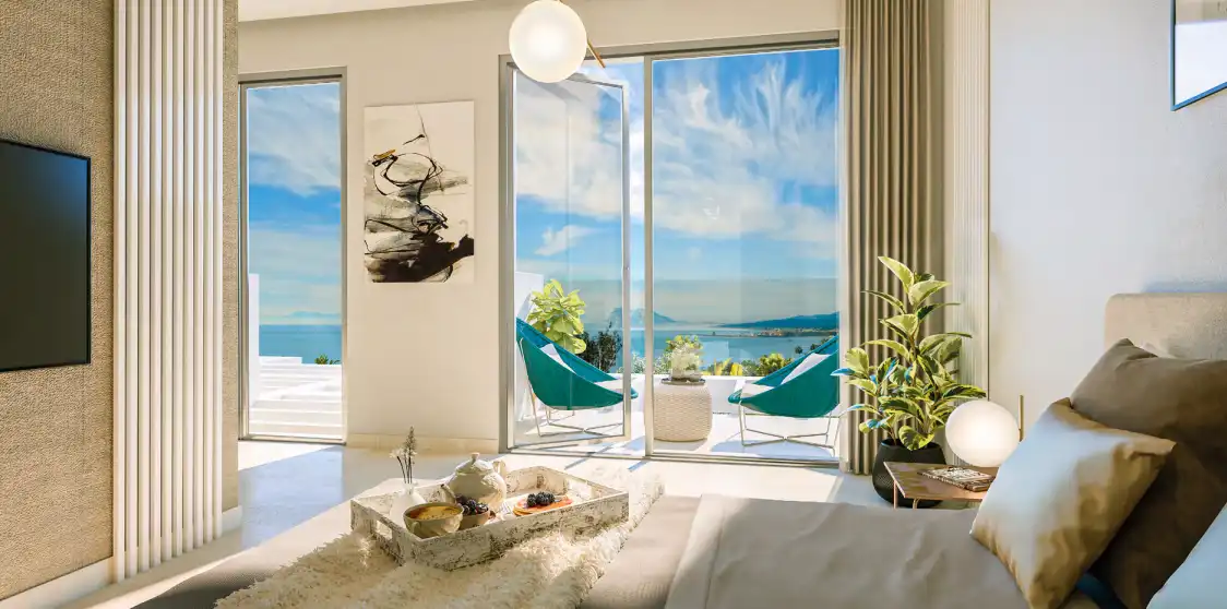 Schlafzimmer von Einfamilien-Reihenhaus zum Verkauf in Manilva mit Klimaanlage, Privatgarten und Terrasse