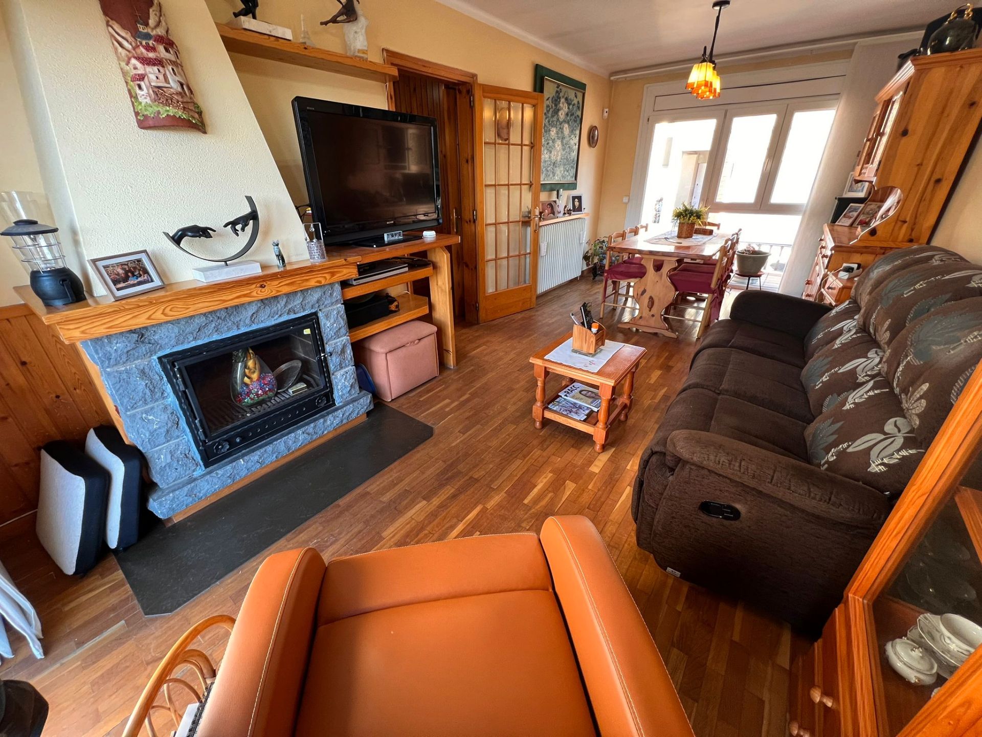 Living room of Single-family semi-detached for sale in Sant Pau de Segúries  with Heating, Parquet flooring and Terrace