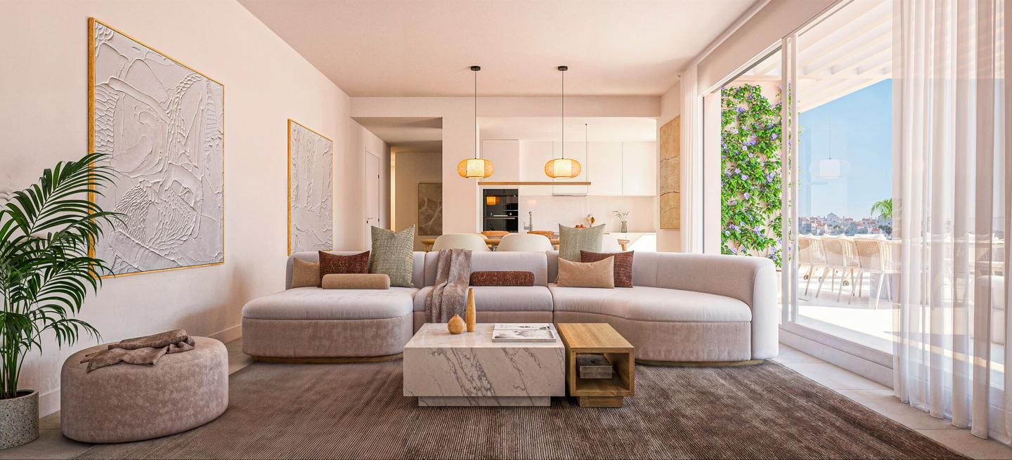 Sala d'estar de Apartament en venda en Estepona amb Aire condicionat, Calefacció i Jardí privat