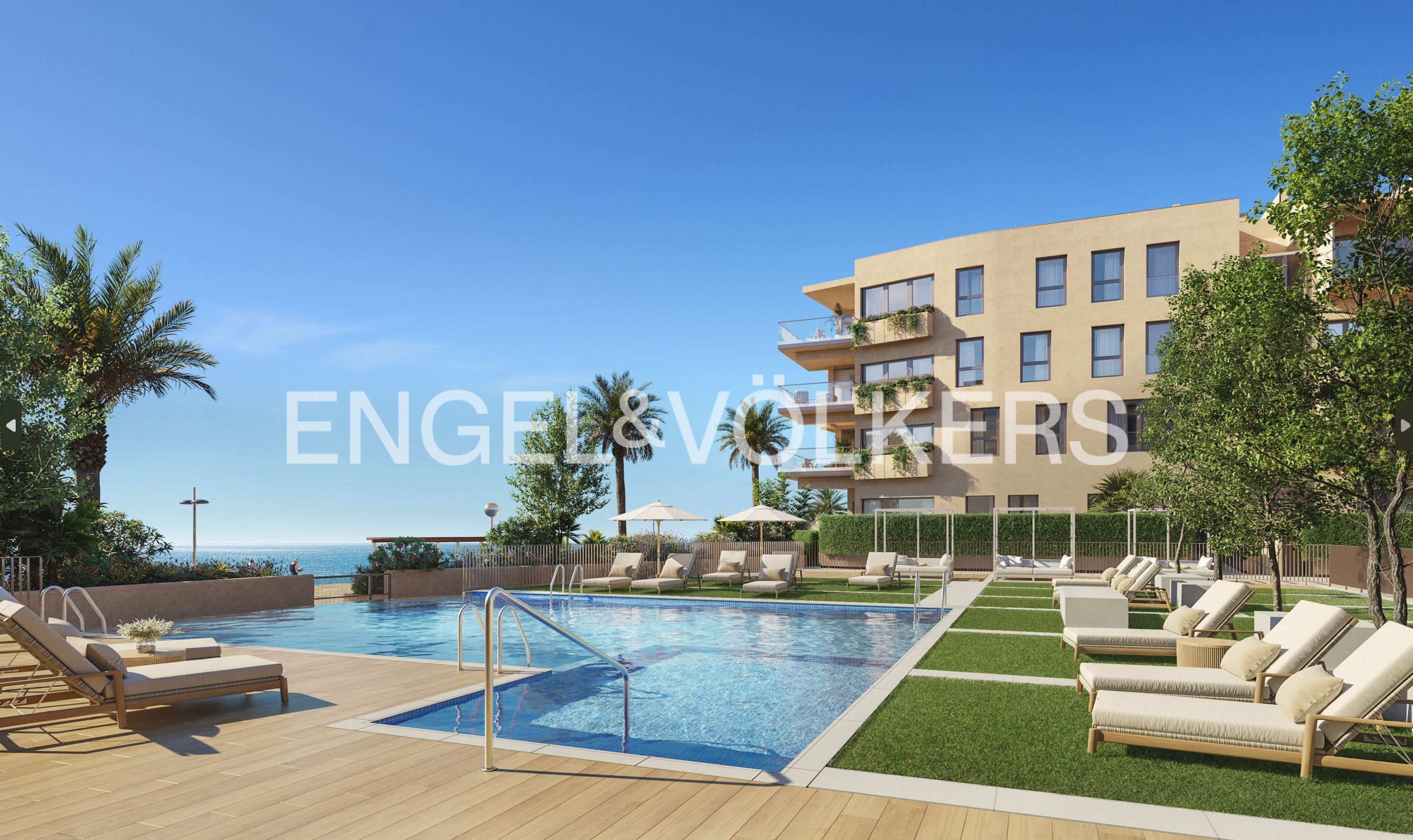 Piscina de Pis de lloguer en Cubelles amb Aire condicionat, Calefacció i Jardí privat