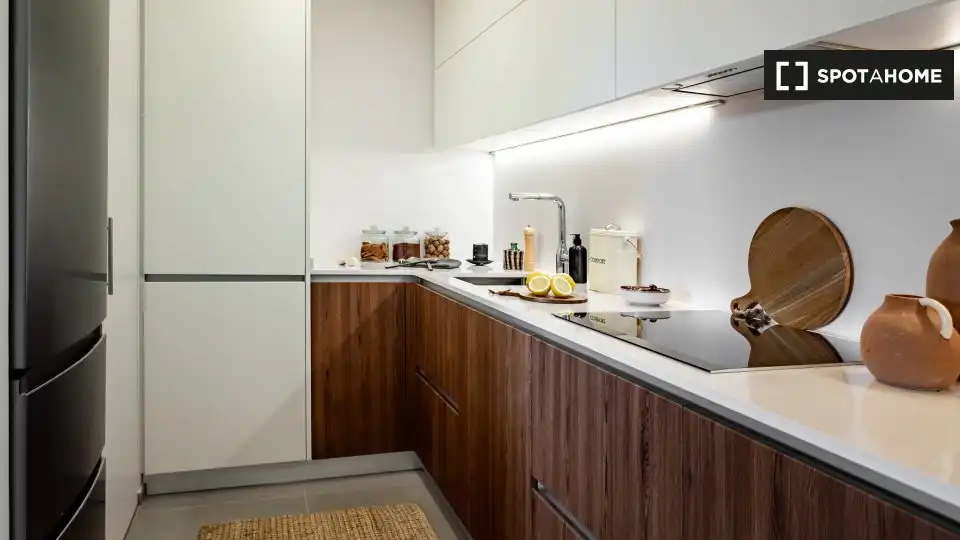 Cuina de Apartament per a compartir en Barcelona amb Aire condicionat, Terrassa i Moblat