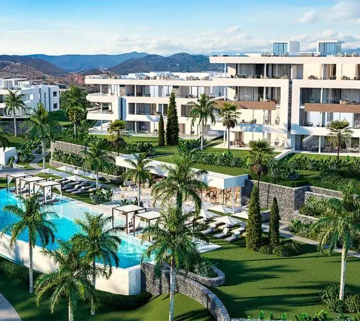 Außenansicht von Wohnungen zum Verkauf in Marbella mit Klimaanlage, Heizung und Privatgarten