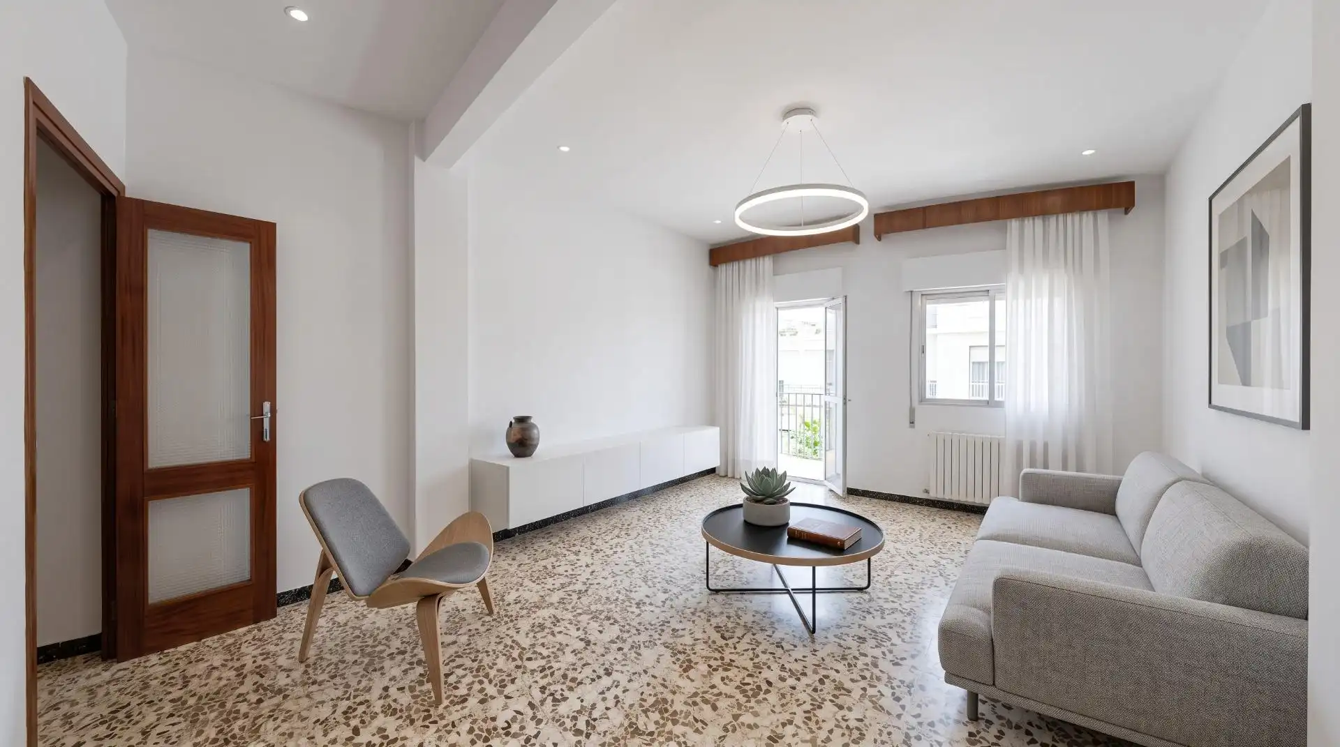 Sala de estar de Casa adosada en venta en Sanlúcar la Mayor con Aire acondicionado, Calefacción y Terraza